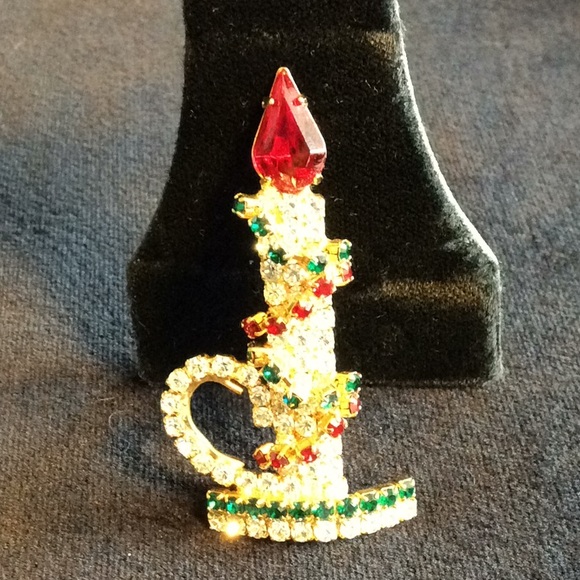 Vintage NWOT Christmas Candlestick Brooch - Picture 1 of 4